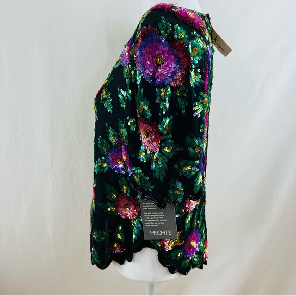 Laurence Kazar Vintage Tags Attached Sequined Floral Silk Blend Top - Picture 4 of 16